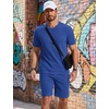 image:imageCOOFANDY Mens Cotton Waffle 2 Piece Outfits Casual Short Sleeve Shirts and Shorts Set Summer Jogging Tracksuit Lounge SetsDark Blue