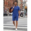 image:imageCOOFANDY Mens Cotton Waffle 2 Piece Outfits Casual Short Sleeve Shirts and Shorts Set Summer Jogging Tracksuit Lounge SetsDark Blue