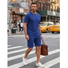 image:imageCOOFANDY Mens Cotton Waffle 2 Piece Outfits Casual Short Sleeve Shirts and Shorts Set Summer Jogging Tracksuit Lounge SetsDark Blue