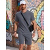 image:imageCOOFANDY Mens Cotton Waffle 2 Piece Outfits Casual Short Sleeve Shirts and Shorts Set Summer Jogging Tracksuit Lounge SetsDark Gray