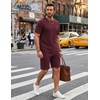 image:imageCOOFANDY Mens Cotton Waffle 2 Piece Outfits Casual Short Sleeve Shirts and Shorts Set Summer Jogging Tracksuit Lounge SetsDark Red