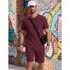 image:imageCOOFANDY Mens Cotton Waffle 2 Piece Outfits Casual Short Sleeve Shirts and Shorts Set Summer Jogging Tracksuit Lounge SetsDark Red
