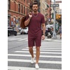 image:imageCOOFANDY Mens Cotton Waffle 2 Piece Outfits Casual Short Sleeve Shirts and Shorts Set Summer Jogging Tracksuit Lounge SetsDark Red