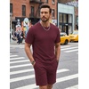 image:imageCOOFANDY Mens Cotton Waffle 2 Piece Outfits Casual Short Sleeve Shirts and Shorts Set Summer Jogging Tracksuit Lounge SetsDark Red
