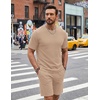 image:imageCOOFANDY Mens Cotton Waffle 2 Piece Outfits Casual Short Sleeve Shirts and Shorts Set Summer Jogging Tracksuit Lounge SetsKhaki