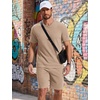 image:imageCOOFANDY Mens Cotton Waffle 2 Piece Outfits Casual Short Sleeve Shirts and Shorts Set Summer Jogging Tracksuit Lounge SetsKhaki
