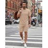 image:imageCOOFANDY Mens Cotton Waffle 2 Piece Outfits Casual Short Sleeve Shirts and Shorts Set Summer Jogging Tracksuit Lounge SetsKhaki
