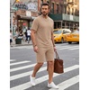 image:imageCOOFANDY Mens Cotton Waffle 2 Piece Outfits Casual Short Sleeve Shirts and Shorts Set Summer Jogging Tracksuit Lounge SetsKhaki