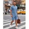 image:imageCOOFANDY Mens Cotton Waffle 2 Piece Outfits Casual Short Sleeve Shirts and Shorts Set Summer Jogging Tracksuit Lounge SetsLight Blue