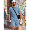image:imageCOOFANDY Mens Cotton Waffle 2 Piece Outfits Casual Short Sleeve Shirts and Shorts Set Summer Jogging Tracksuit Lounge SetsLight Blue