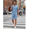 image:imageCOOFANDY Mens Cotton Waffle 2 Piece Outfits Casual Short Sleeve Shirts and Shorts Set Summer Jogging Tracksuit Lounge SetsLight Blue