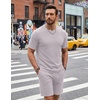 image:imageCOOFANDY Mens Cotton Waffle 2 Piece Outfits Casual Short Sleeve Shirts and Shorts Set Summer Jogging Tracksuit Lounge SetsLight Gray