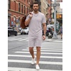image:imageCOOFANDY Mens Cotton Waffle 2 Piece Outfits Casual Short Sleeve Shirts and Shorts Set Summer Jogging Tracksuit Lounge SetsLight Gray