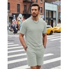 image:imageCOOFANDY Mens Cotton Waffle 2 Piece Outfits Casual Short Sleeve Shirts and Shorts Set Summer Jogging Tracksuit Lounge SetsLight Green
