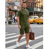 image:imageCOOFANDY Mens Cotton Waffle 2 Piece Outfits Casual Short Sleeve Shirts and Shorts Set Summer Jogging Tracksuit Lounge SetsMilitary Green