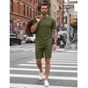 image:imageCOOFANDY Mens Cotton Waffle 2 Piece Outfits Casual Short Sleeve Shirts and Shorts Set Summer Jogging Tracksuit Lounge SetsMilitary Green