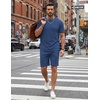 image:imageCOOFANDY Mens Cotton Waffle 2 Piece Outfits Casual Short Sleeve Shirts and Shorts Set Summer Jogging Tracksuit Lounge SetsNavy Blue
