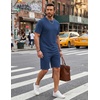 image:imageCOOFANDY Mens Cotton Waffle 2 Piece Outfits Casual Short Sleeve Shirts and Shorts Set Summer Jogging Tracksuit Lounge SetsNavy Blue