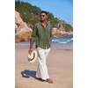 image:imageCOOFANDY Mens Cuban Guayabera Shirt Casual Button Down Shirts Long Sleeve Summer Beach ShirtsArmy Greenwhite Webbing