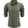 image:imageCOOFANDY Mens Cuban Guayabera Shirt Casual Button Down Shirts Long Sleeve Summer Beach ShirtsArmy Greenwhite Webbing