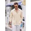 image:imageCOOFANDY Mens Cuban Guayabera Shirt Casual Button Down Shirts Long Sleeve Summer Beach ShirtsBeige