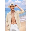 image:imageCOOFANDY Mens Cuban Guayabera Shirt Casual Button Down Shirts Long Sleeve Summer Beach ShirtsBeige