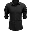 image:imageCOOFANDY Mens Cuban Guayabera Shirt Casual Button Down Shirts Long Sleeve Summer Beach ShirtsBlack