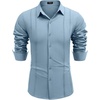 image:imageCOOFANDY Mens Cuban Guayabera Shirt Casual Button Down Shirts Long Sleeve Summer Beach ShirtsBlue