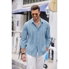 image:imageCOOFANDY Mens Cuban Guayabera Shirt Casual Button Down Shirts Long Sleeve Summer Beach ShirtsBlue