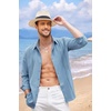 image:imageCOOFANDY Mens Cuban Guayabera Shirt Casual Button Down Shirts Long Sleeve Summer Beach ShirtsBlue