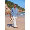 image:imageCOOFANDY Mens Cuban Guayabera Shirt Casual Button Down Shirts Long Sleeve Summer Beach ShirtsBluewhite Webbing