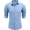 image:imageCOOFANDY Mens Cuban Guayabera Shirt Casual Button Down Shirts Long Sleeve Summer Beach ShirtsBluewhite Webbing