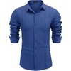 image:imageCOOFANDY Mens Cuban Guayabera Shirt Casual Button Down Shirts Long Sleeve Summer Beach ShirtsBrilliant Blue