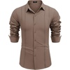 image:imageCOOFANDY Mens Cuban Guayabera Shirt Casual Button Down Shirts Long Sleeve Summer Beach ShirtsBrown