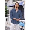 image:imageCOOFANDY Mens Cuban Guayabera Shirt Casual Button Down Shirts Long Sleeve Summer Beach ShirtsDark Blue