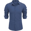 image:imageCOOFANDY Mens Cuban Guayabera Shirt Casual Button Down Shirts Long Sleeve Summer Beach ShirtsDark Blue