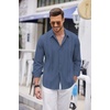 image:imageCOOFANDY Mens Cuban Guayabera Shirt Casual Button Down Shirts Long Sleeve Summer Beach ShirtsDark Blue