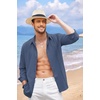 image:imageCOOFANDY Mens Cuban Guayabera Shirt Casual Button Down Shirts Long Sleeve Summer Beach ShirtsDark Blue
