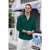 image:imageCOOFANDY Mens Cuban Guayabera Shirt Casual Button Down Shirts Long Sleeve Summer Beach ShirtsDark Green