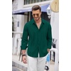 image:imageCOOFANDY Mens Cuban Guayabera Shirt Casual Button Down Shirts Long Sleeve Summer Beach ShirtsDark Green