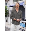 image:imageCOOFANDY Mens Cuban Guayabera Shirt Casual Button Down Shirts Long Sleeve Summer Beach ShirtsDark Grey