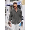 image:imageCOOFANDY Mens Cuban Guayabera Shirt Casual Button Down Shirts Long Sleeve Summer Beach ShirtsDark Grey