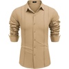 image:imageCOOFANDY Mens Cuban Guayabera Shirt Casual Button Down Shirts Long Sleeve Summer Beach ShirtsDark Khaki