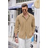 image:imageCOOFANDY Mens Cuban Guayabera Shirt Casual Button Down Shirts Long Sleeve Summer Beach ShirtsDark Khaki
