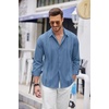 image:imageCOOFANDY Mens Cuban Guayabera Shirt Casual Button Down Shirts Long Sleeve Summer Beach ShirtsDenim Blue