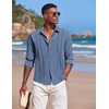 image:imageCOOFANDY Mens Cuban Guayabera Shirt Casual Button Down Shirts Long Sleeve Summer Beach ShirtsGray Blue