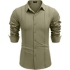 image:imageCOOFANDY Mens Cuban Guayabera Shirt Casual Button Down Shirts Long Sleeve Summer Beach ShirtsGreen