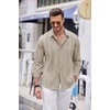 image:imageCOOFANDY Mens Cuban Guayabera Shirt Casual Button Down Shirts Long Sleeve Summer Beach ShirtsKhaki