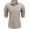 image:imageCOOFANDY Mens Cuban Guayabera Shirt Casual Button Down Shirts Long Sleeve Summer Beach ShirtsKhaki