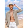 image:imageCOOFANDY Mens Cuban Guayabera Shirt Casual Button Down Shirts Long Sleeve Summer Beach ShirtsKhaki